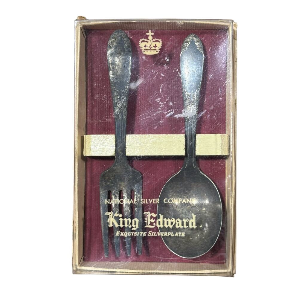 Vintage National Silver Co King Edward Silverplated Baby Spoon and Fork
